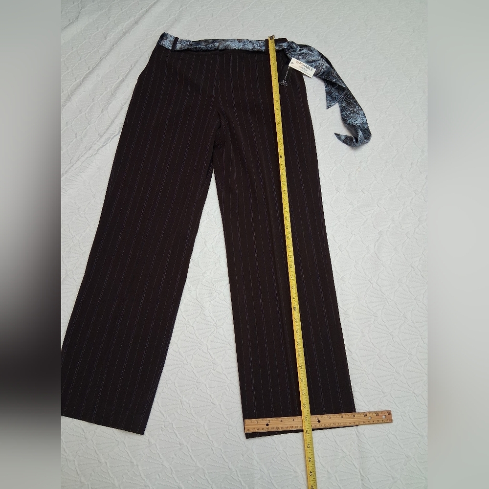 Larry Levine Brown Pinstripe Wide-Leg Pants with Blue Stitching Size 10 - Picture 16 of 16